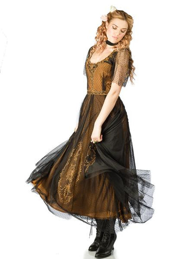 Bewitching Nataya Vintage Inspired Gold Alice Dress-40815